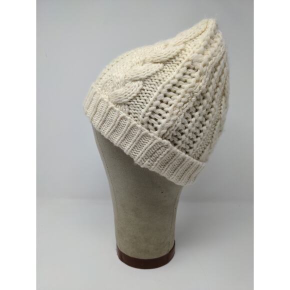 K Accessories Cable Knit Beanie Hat 100% Recycle Material Cream - Picture 4 of 9
